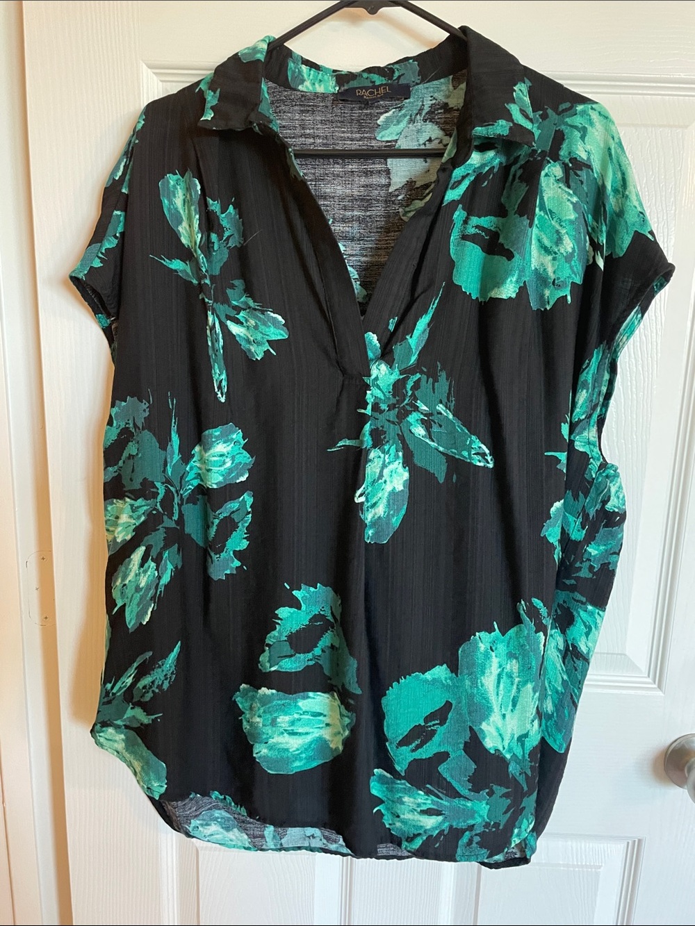 Rachel Black Blouse with Green Floral Print